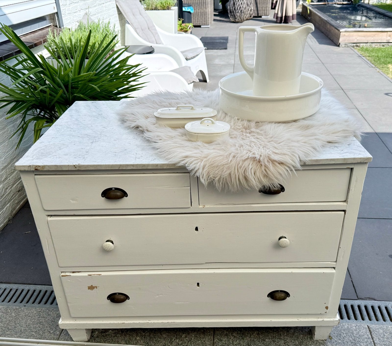 Antieke commode kast met spiegel en lampet set, Ophalen