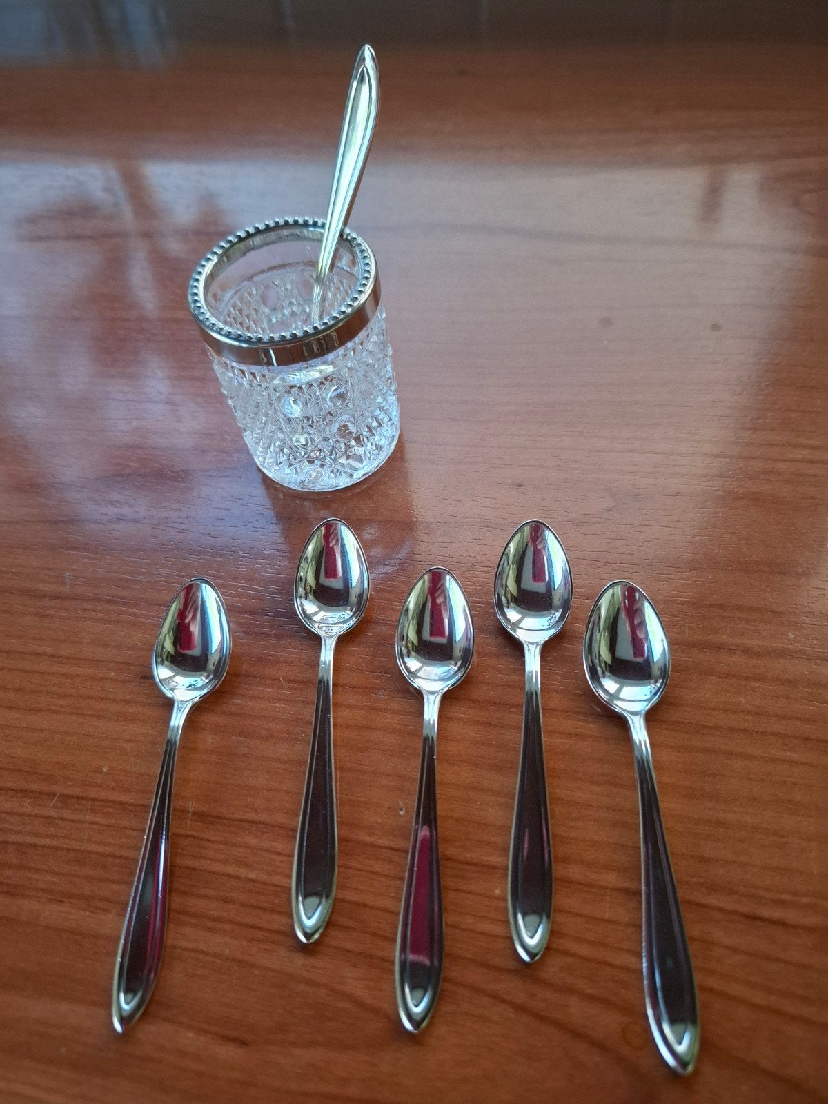 6 Keltum kleine lepeltjes verzilverd antiek kristal vaasje, Ophalen of Verzenden