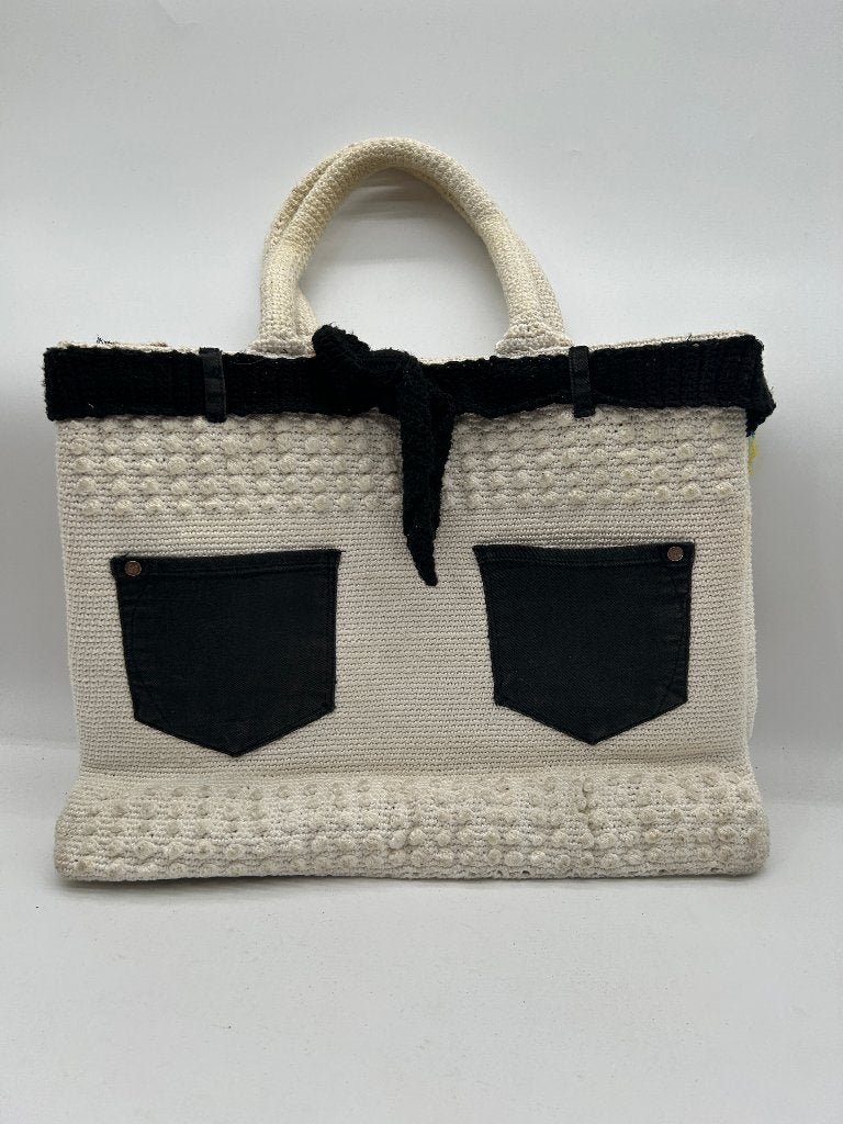 River Island,  prachtig geweven zwart witte totebag., Verzenden, Zo goed als nieuw, Wit, Shopper