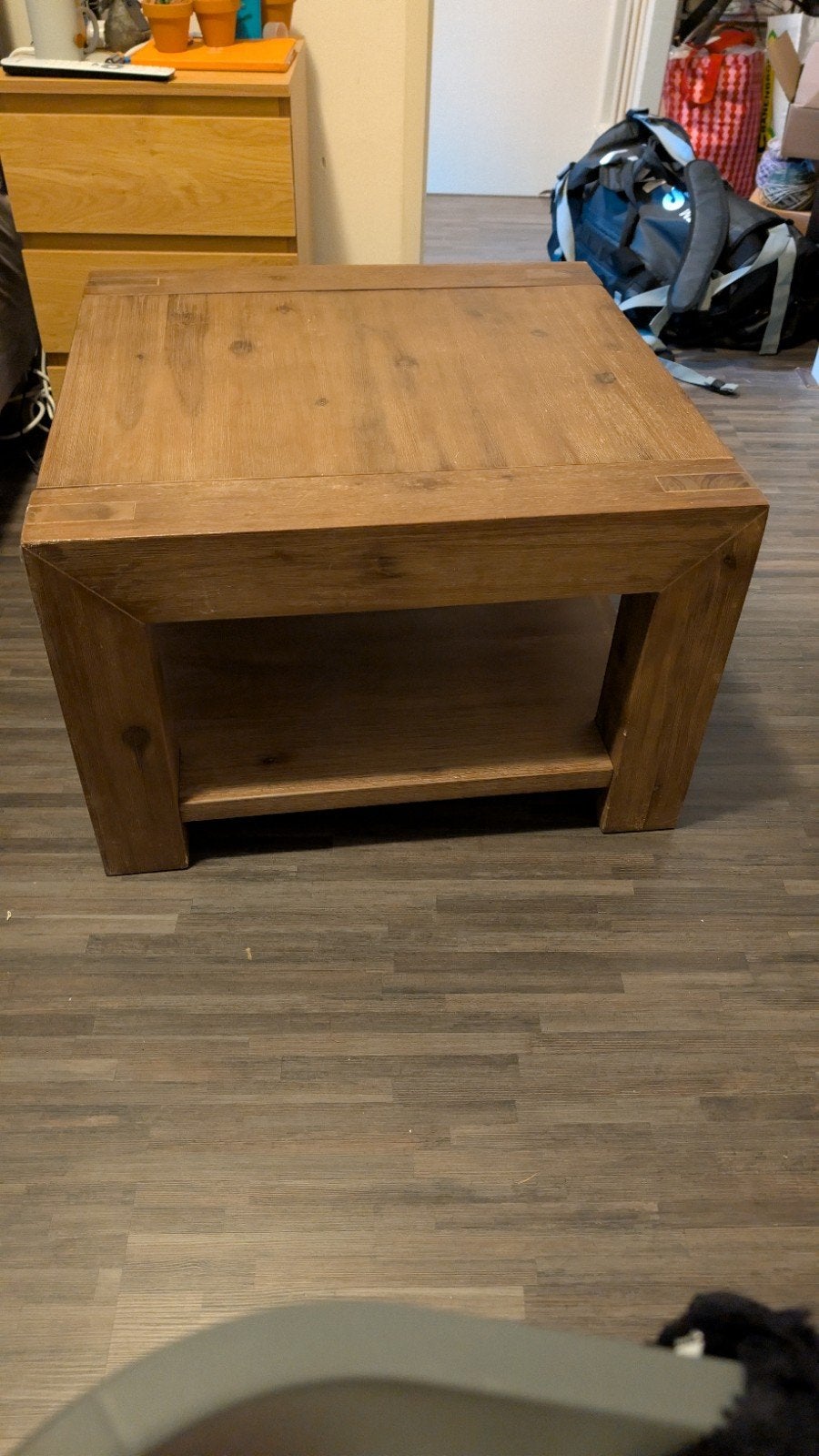 Houten salontafel met opbergruimte, Ophalen, 50 – 75, Gebruikt, 50 tot 100 cm