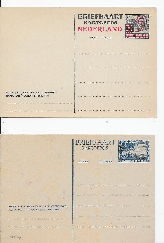Ned Indie Japanse bezetting 2 briefkaarten, Postzegels en Munten, Verzenden, Postfris, Nederlands-Indië
