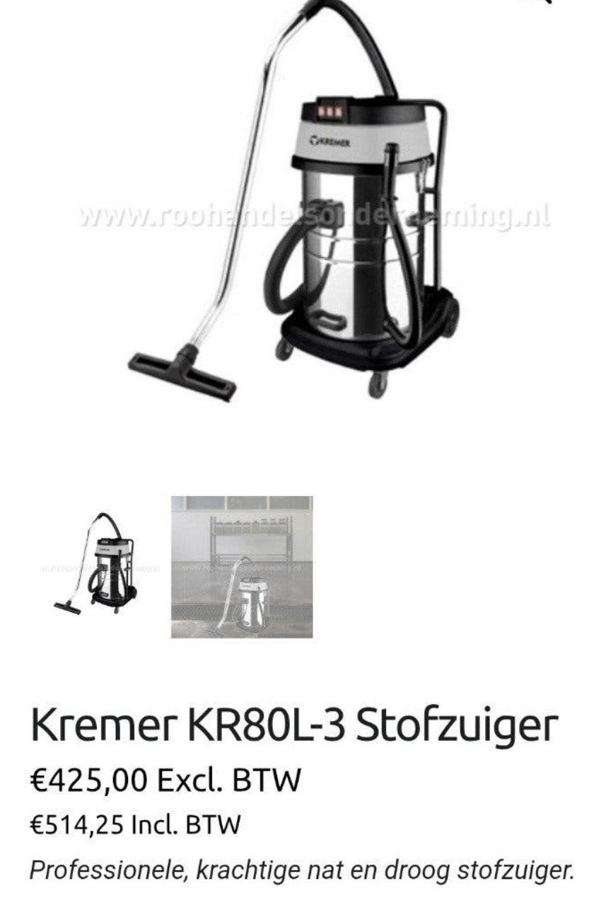 Nieuw!! Kremer KR80L-3 nat droog stofzuiger, Doe-het-zelf en Verbouw, Ophalen of Verzenden, Nieuw