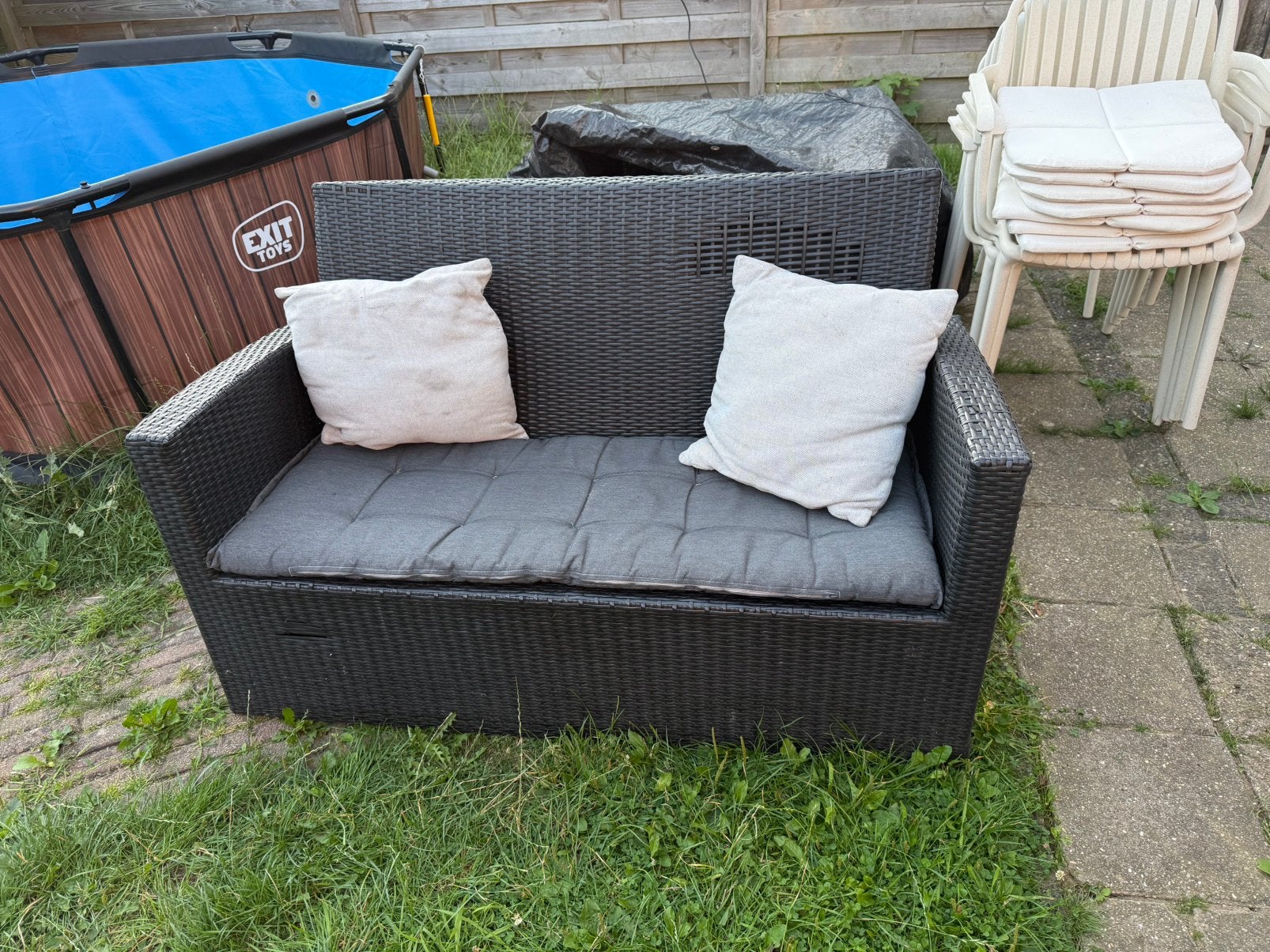 Tuinbank 160cm inck kussentjes, Ophalen, Gebruikt, Bank