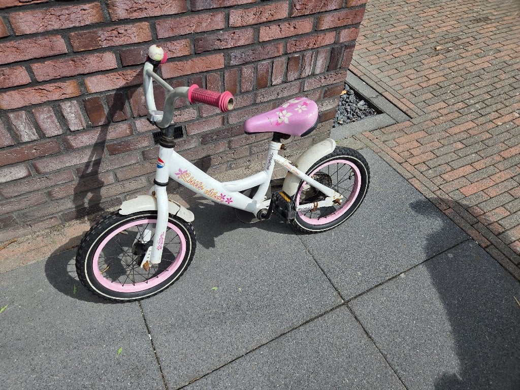 Kinderfiets 14 inch met zijwieltjes, Ophalen, Terugtraprem, Zijwieltjes, Gebruikt