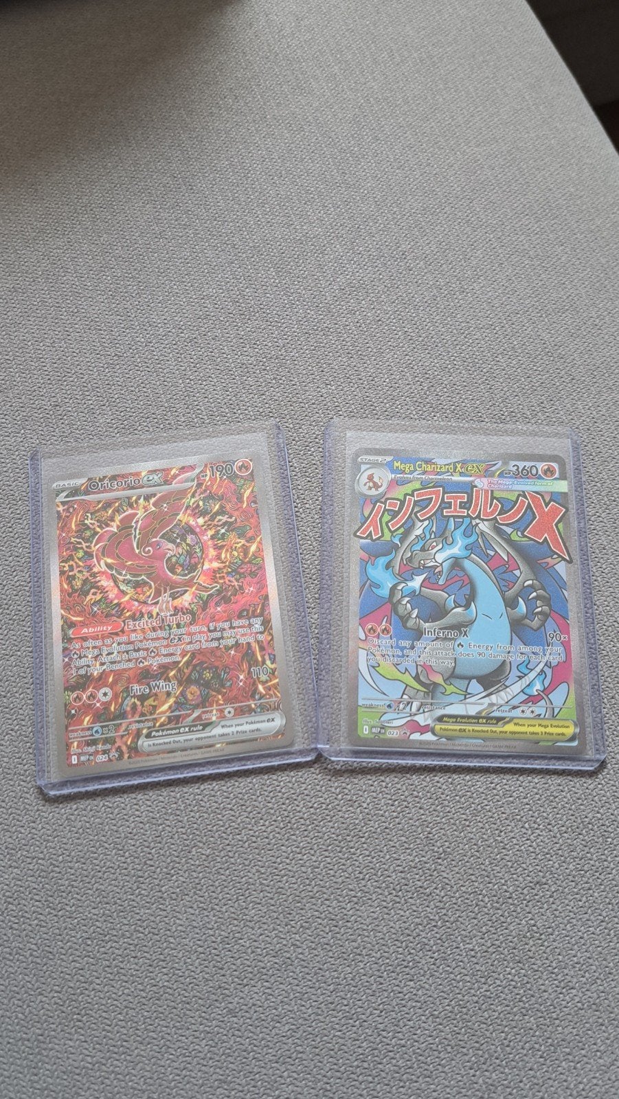 Pokemon Oricorio & Mega charizard X upc promos, Ophalen of Verzenden, Zo goed als nieuw, Losse kaart, Foil