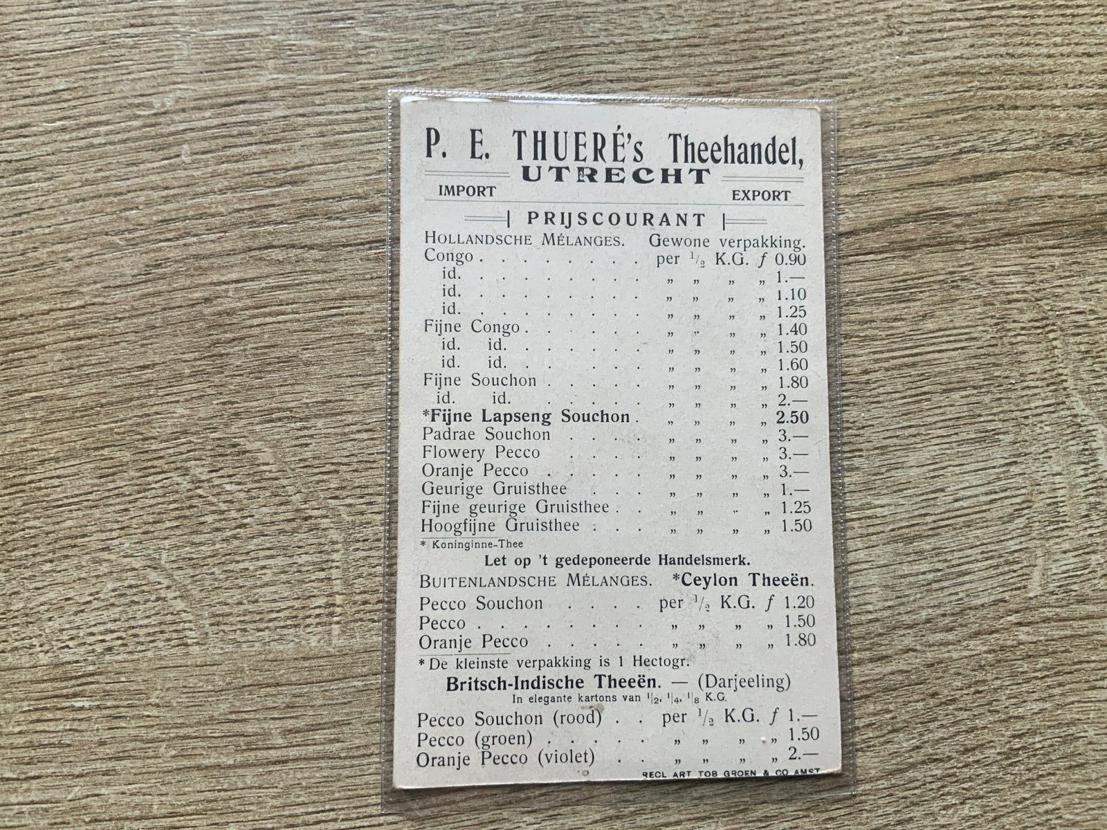 Zeldzame P.E. Thuere's Theehandel Utrecht Prijscourant, Ophalen of Verzenden, Voor 1920, Gelopen, Utrecht