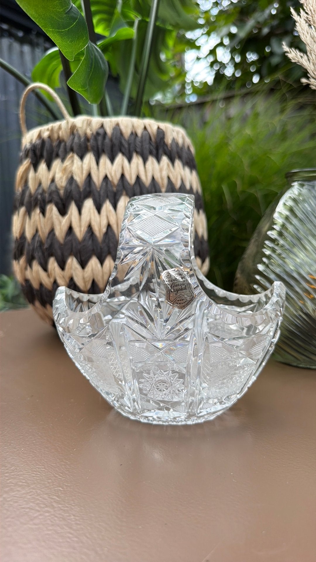 Vintage Kristallen Mandje met Hengsel (Polen), Ophalen of Verzenden, Zo goed als nieuw, Rond, Glas