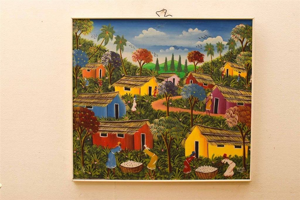 Schilderij van een dorpje in het bos 48473, Ophalen of Verzenden, Gebruikt, Schilderij
