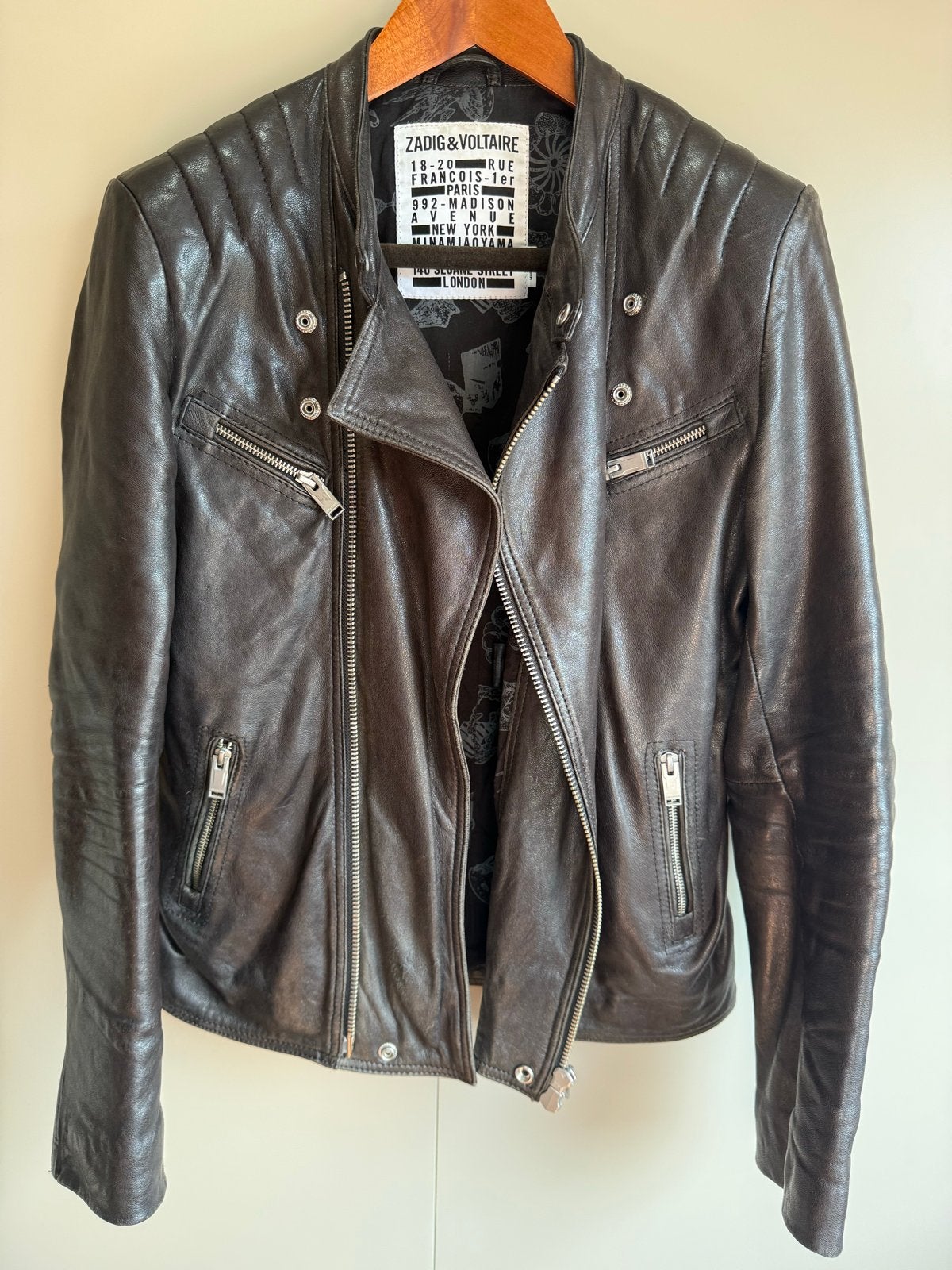 Zadig & Voltaire 100% lams Leren Bikerjack - Maat S, Ophalen of Verzenden, Gedragen, Maat 46 (S) of kleiner, Zwart