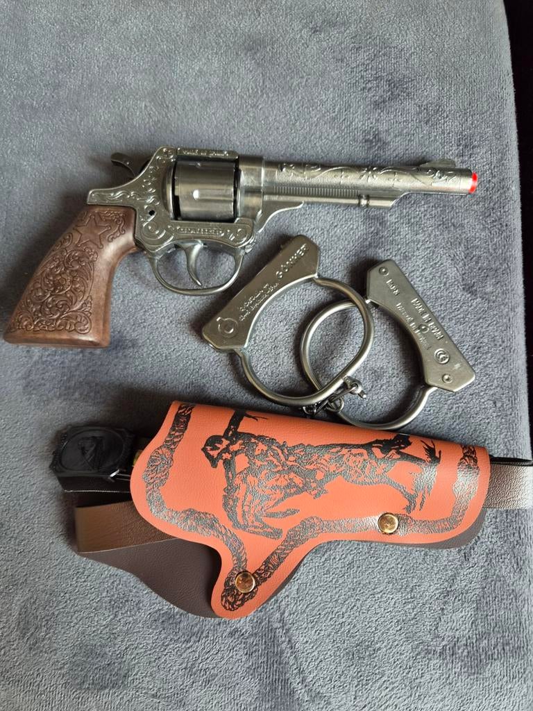 Klappertjes pistool 8 shots met holster en handboeien nieuw, Ophalen of Verzenden, Nieuw, Jongen of Meisje