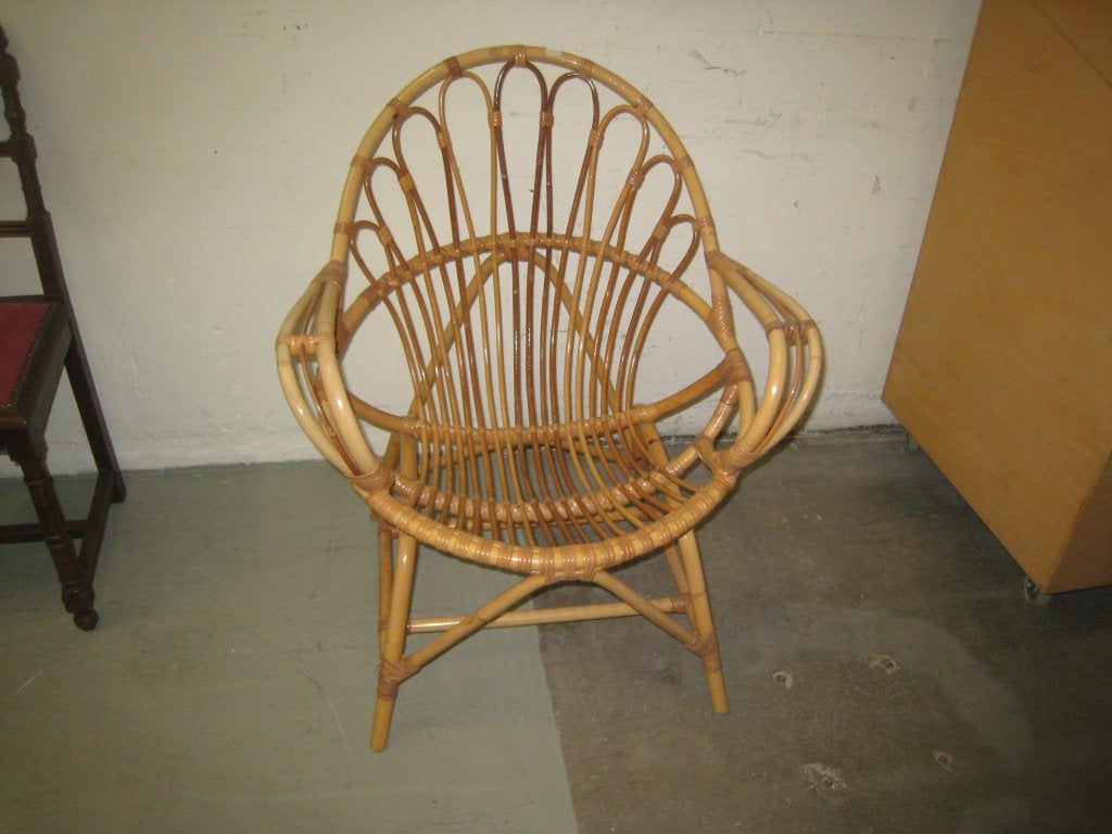 Vintage jaren 60 stijl rotan fauteuil Rohe Noordwolde, Niet ingevuld, Gebruikt, Niet ingevuld, Niet ingevuld