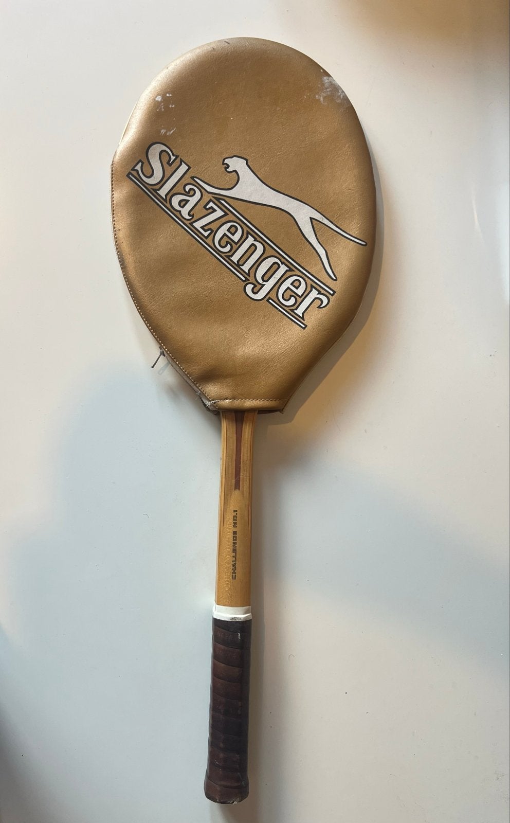 Vintage Slazenger Challenge No.1 Tennisracket met hoes, Sport en Fitness, Tennis, Ophalen, Gebruikt, Racket, Overige merken