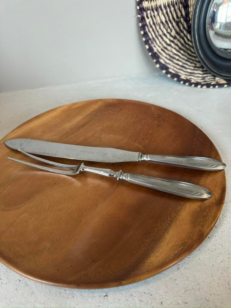 Vintage Gero Zilmeta Vleesmes & Vleesvork Trancheerset 50/60, Overige materialen, Gebruikt, Ophalen of Verzenden, X