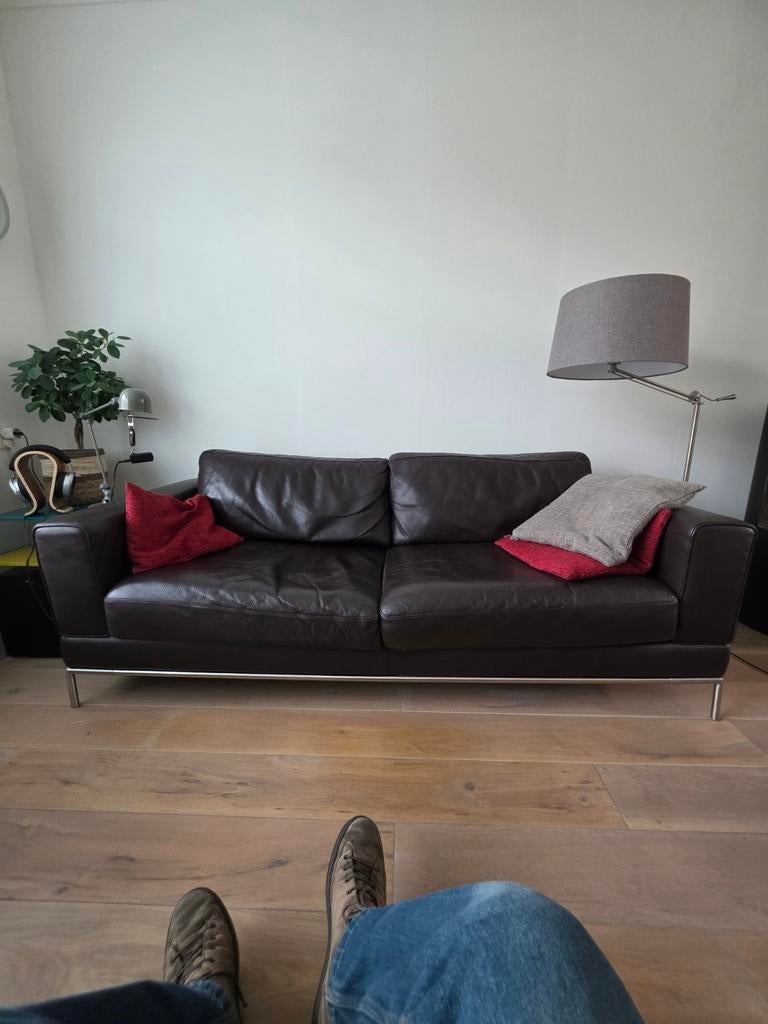 Ikea Arild lederen bankstel met voetenbank, goede staat, Ophalen, 100 tot 125 cm, 125 cm of meer, Zo goed als nieuw