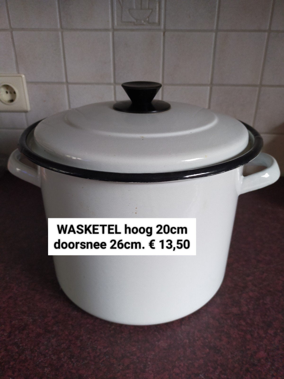 Wasketel, emaille, hoog 20cm, doorsnee 26cm, Ophalen, Gebruikt, Met deksel, Kookpan