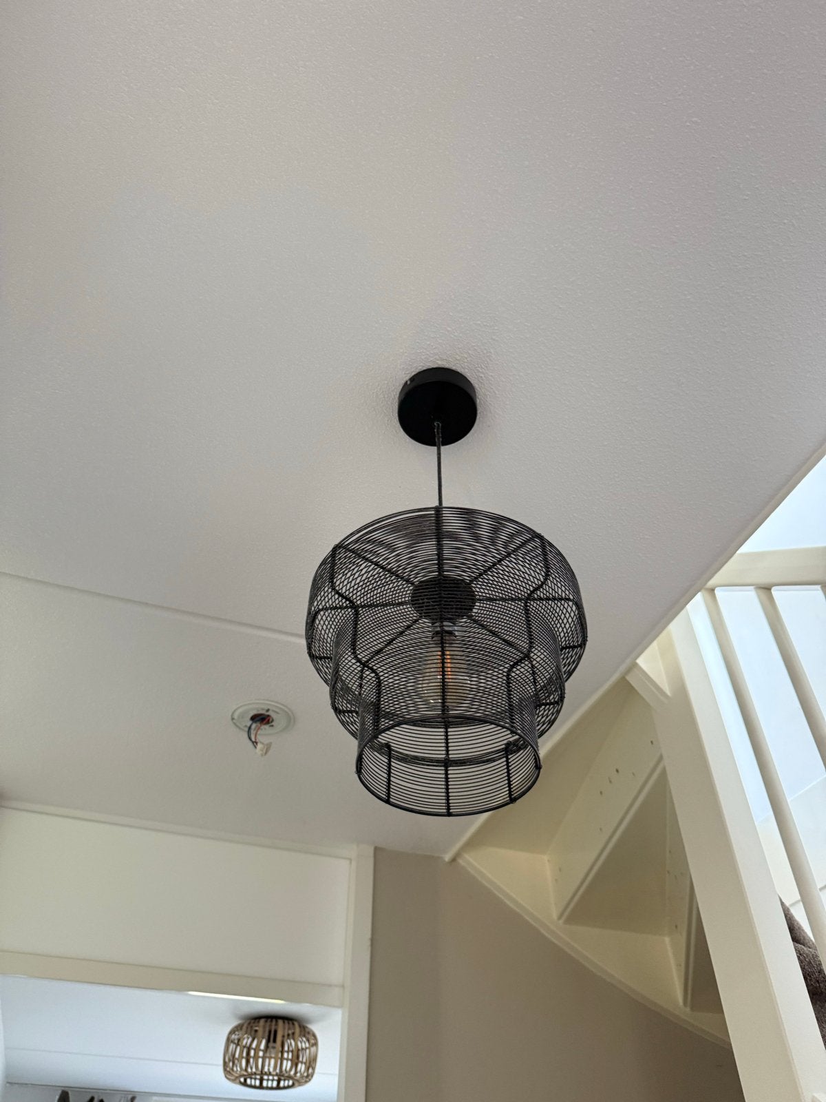 Art deco Zwarte draadlamp - hanglamp, Ophalen, Zo goed als nieuw, Metaal, E27 (groot)