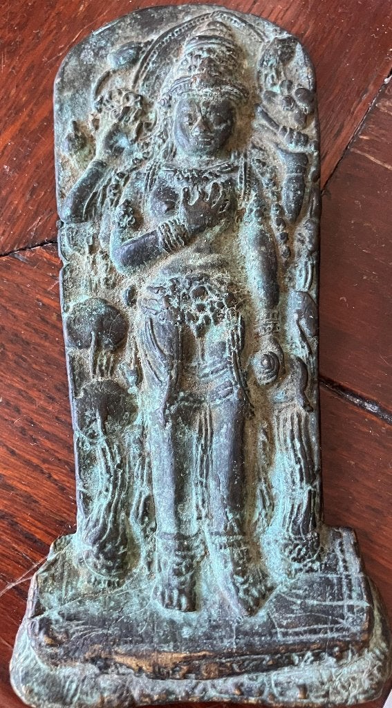 Oud bronzen reliëfplaat Hindoegod 8e-12e eeuw, Antiek en Kunst, Verzenden, Brons