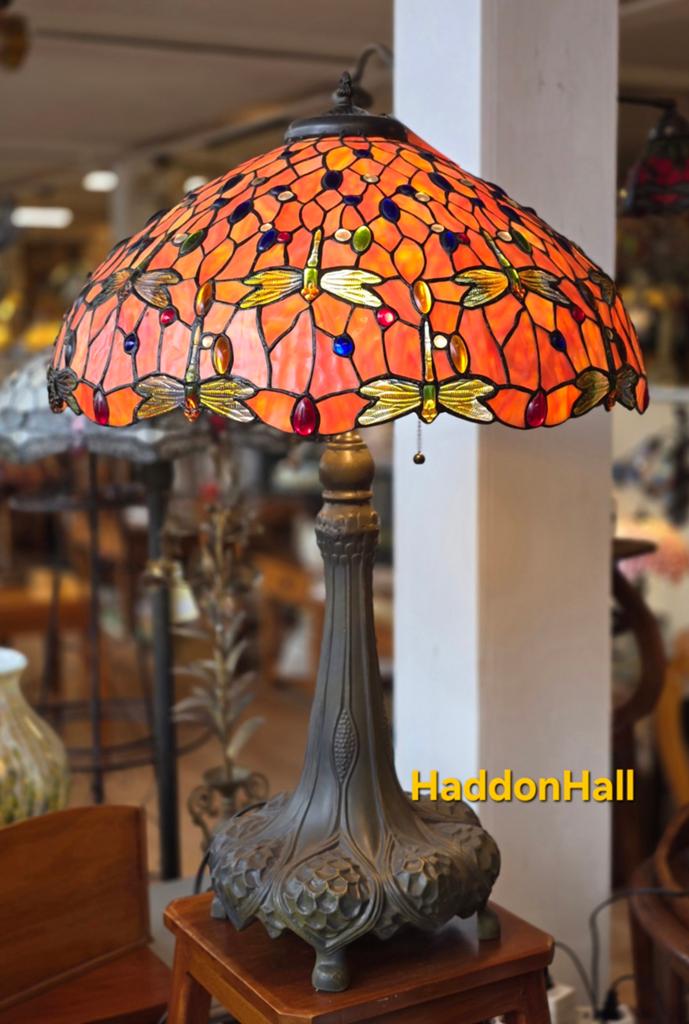 Tiffany Tafellamp Flame Dragonfly - Handgemaakt Glas Ø60cm, Ophalen, Nieuw, Glas