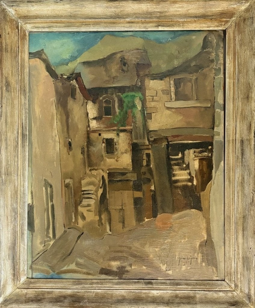 840. Olieverfschilderij, Germ de Jong – dorpsgezicht, 1937, Ophalen of Verzenden, Olieverf, Stadsgezicht