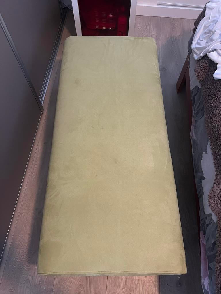 Lime kleurige  voetenbank, Huis en Inrichting, Ophalen, Gebruikt, 100 tot 125 cm, Stof