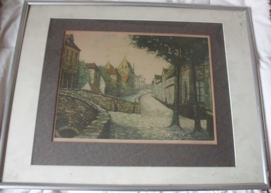 Ch, Chalaut  Brugge ,, Antiek en Kunst, Kunst | Etsen en Gravures, Ingelijst, Ets, Stadsgezicht, Ophalen of Verzenden