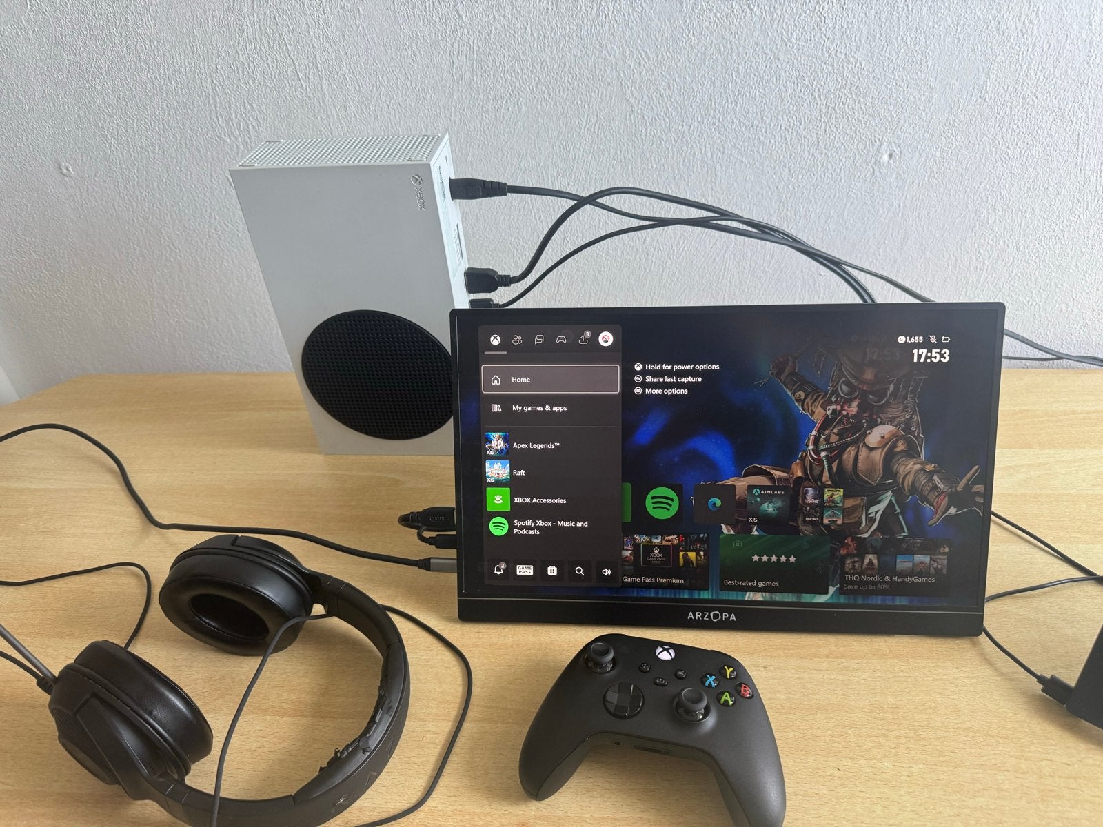 Xbox Series S met Arzopa monitor, controller en headset, Spelcomputers en Games, Ophalen of Verzenden, Zo goed als nieuw, Xbox Series S