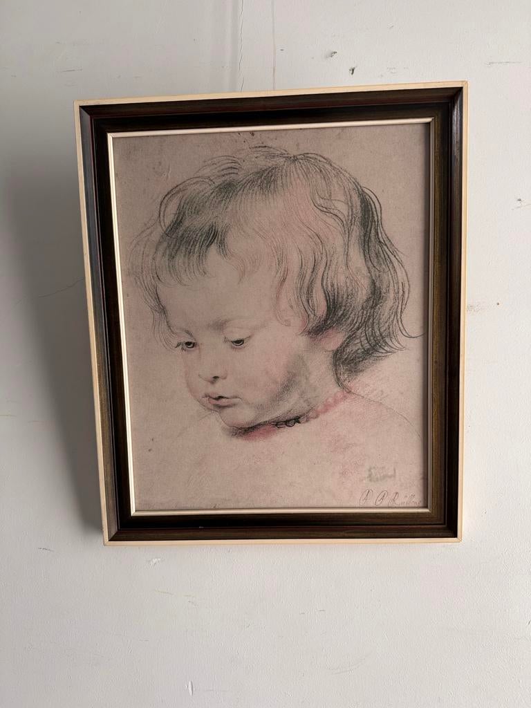 Rubens Stijl Portret van een Kind - Vintage Tekening, Ophalen of Verzenden