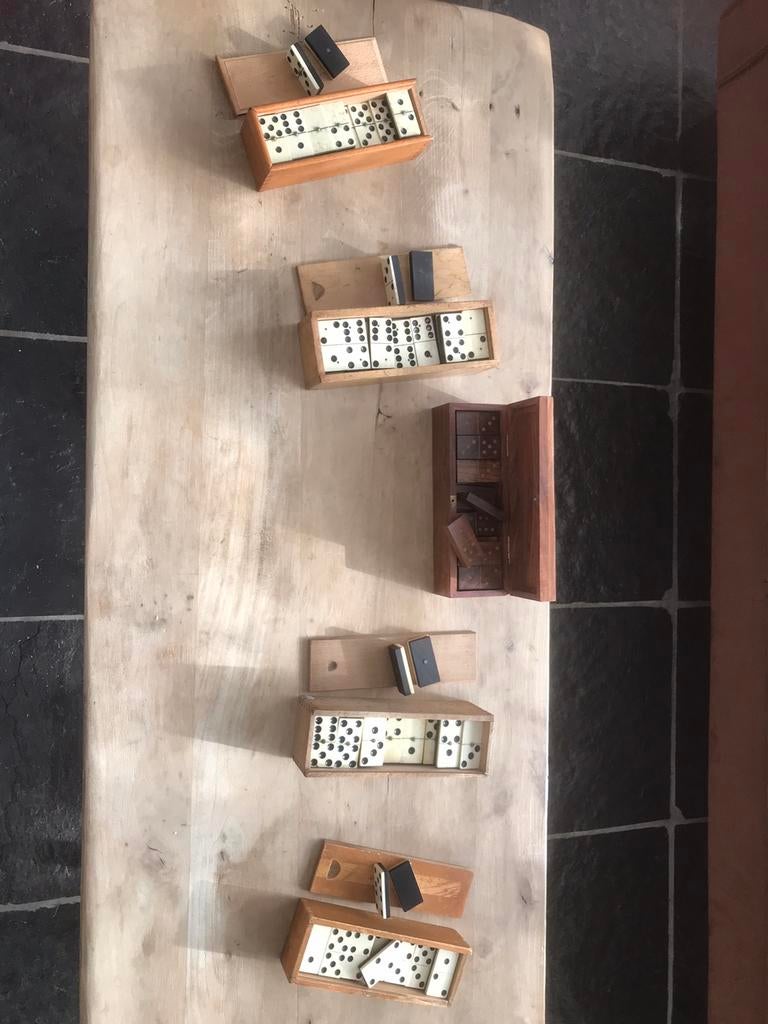 Domino antiek been koper hardhout compleet foto links eerste, Ophalen of Verzenden
