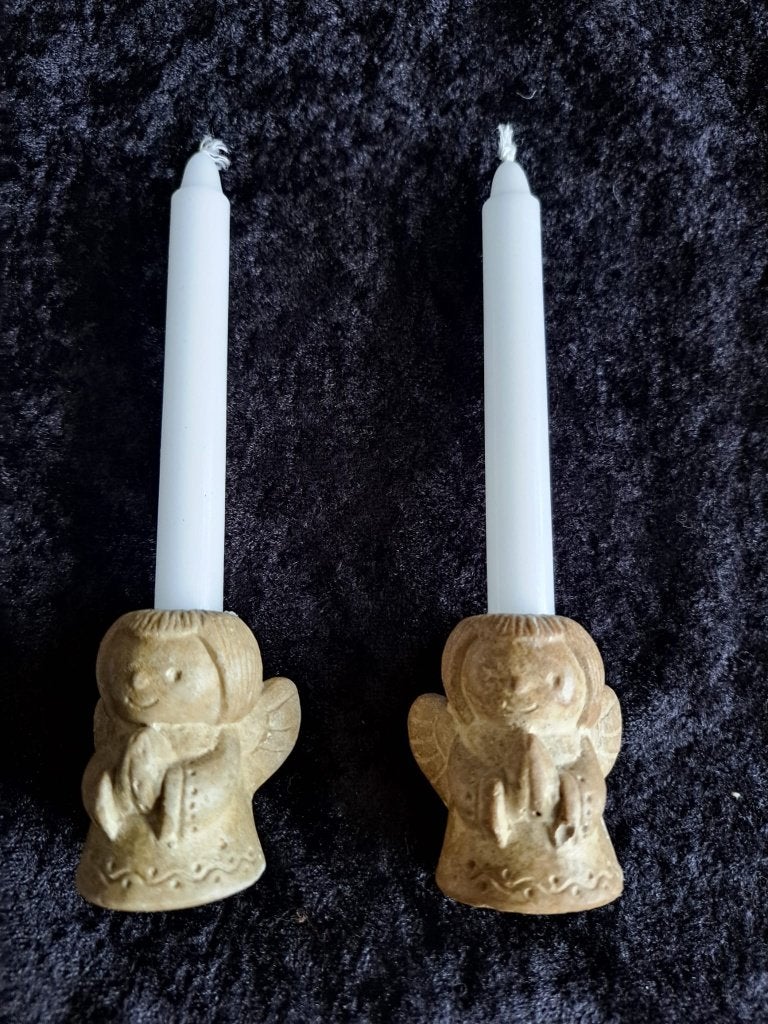 2 kandelaartjes, engeltjes met kaarsjes, Diversen, Ophalen of Verzenden, Gebruikt