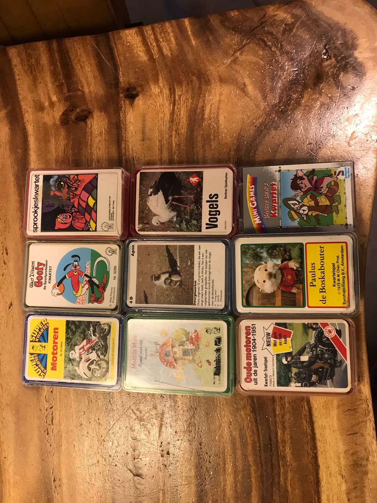 9 kwartet spellen,jes,goofy,oude motoren,paulus de bosk.voge, Ophalen of Verzenden, Gebruikt