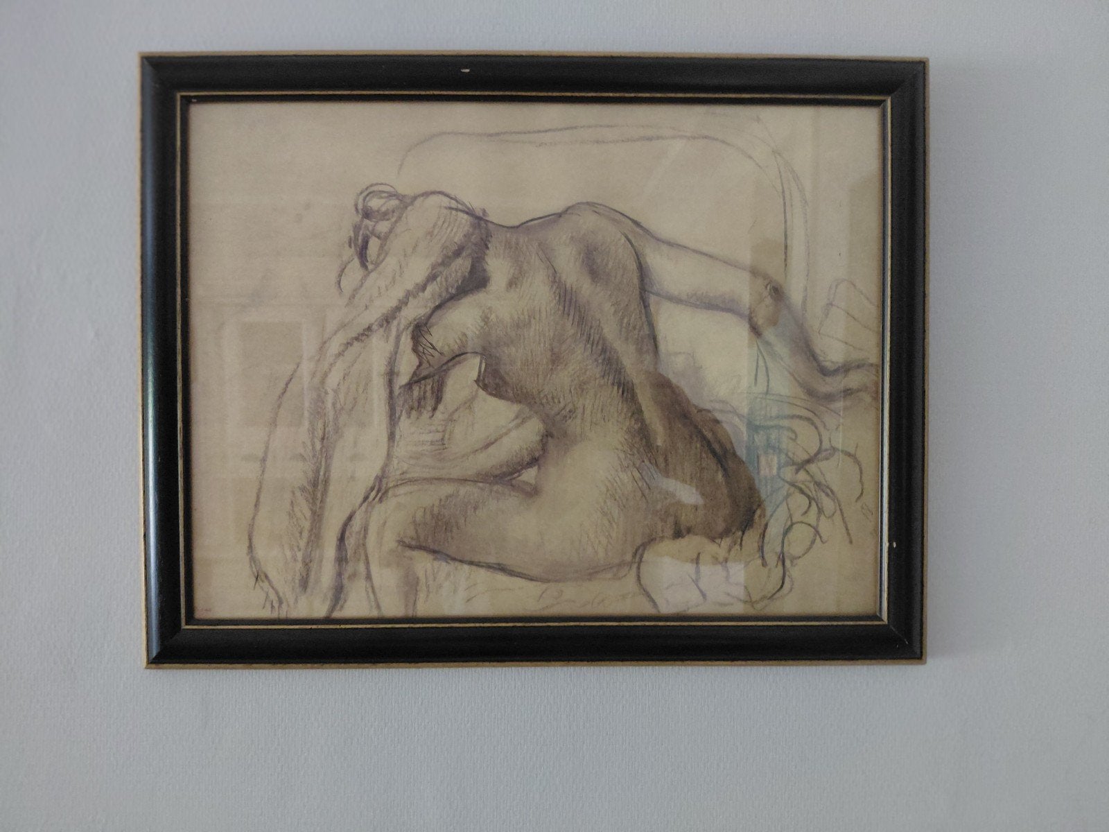 Edgar Degas Ingelijste foto van naakte vrouw., Ophalen of Verzenden, Tekening, Potloodtekening, Gesigneerd
