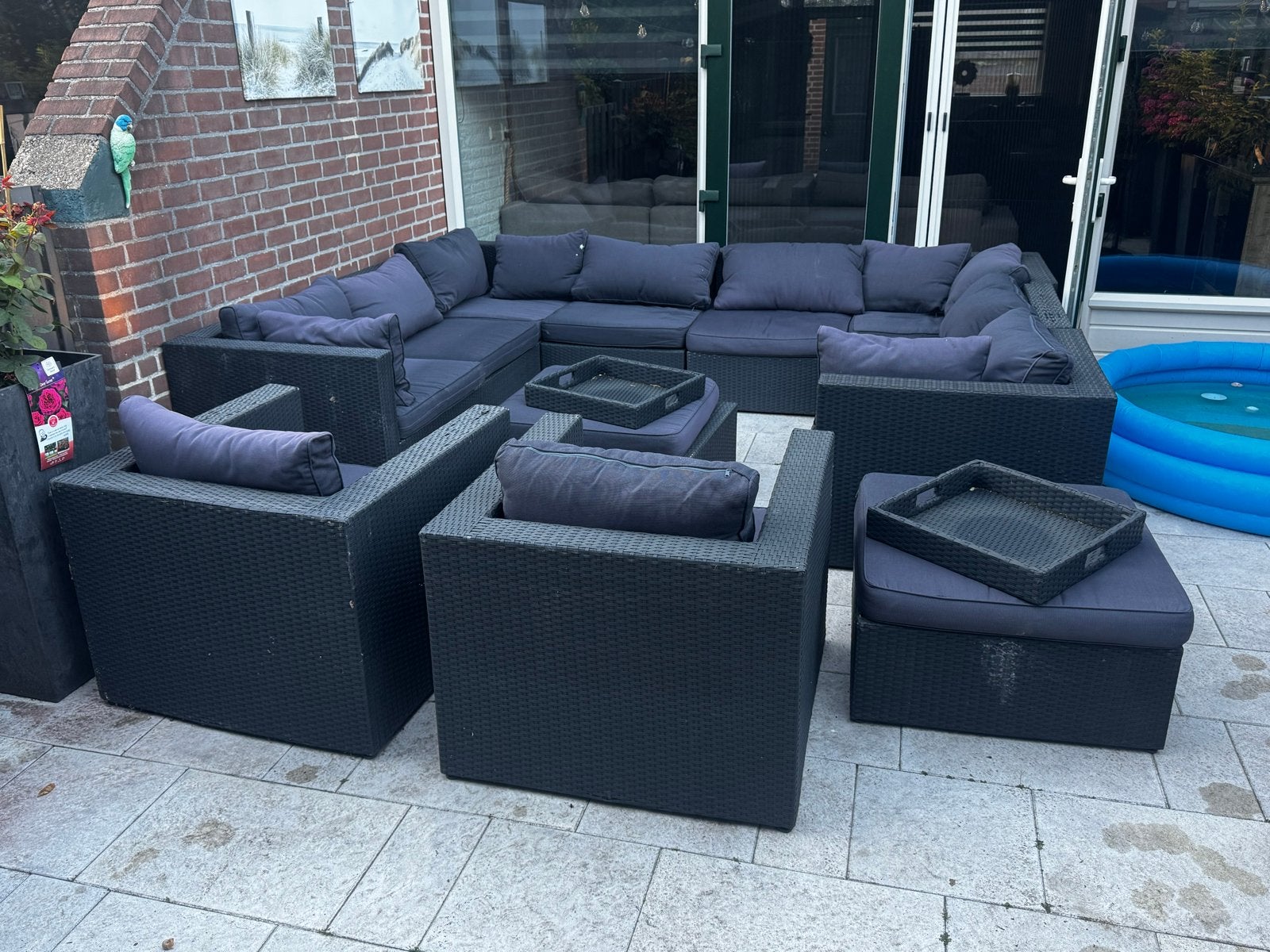 Wicker modulair loungeset met losse stoel en hocker, Ophalen, Gebruikt, Meer dan 8 zitplaatsen, Loungeset