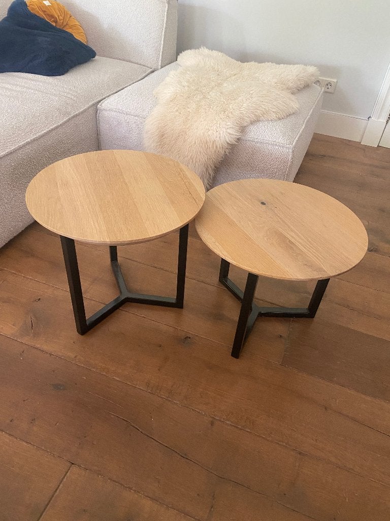 Massieve eiken bijzet tafels rond 50cm, Ophalen, Minder dan 45 cm, Minder dan 55 cm, Rond