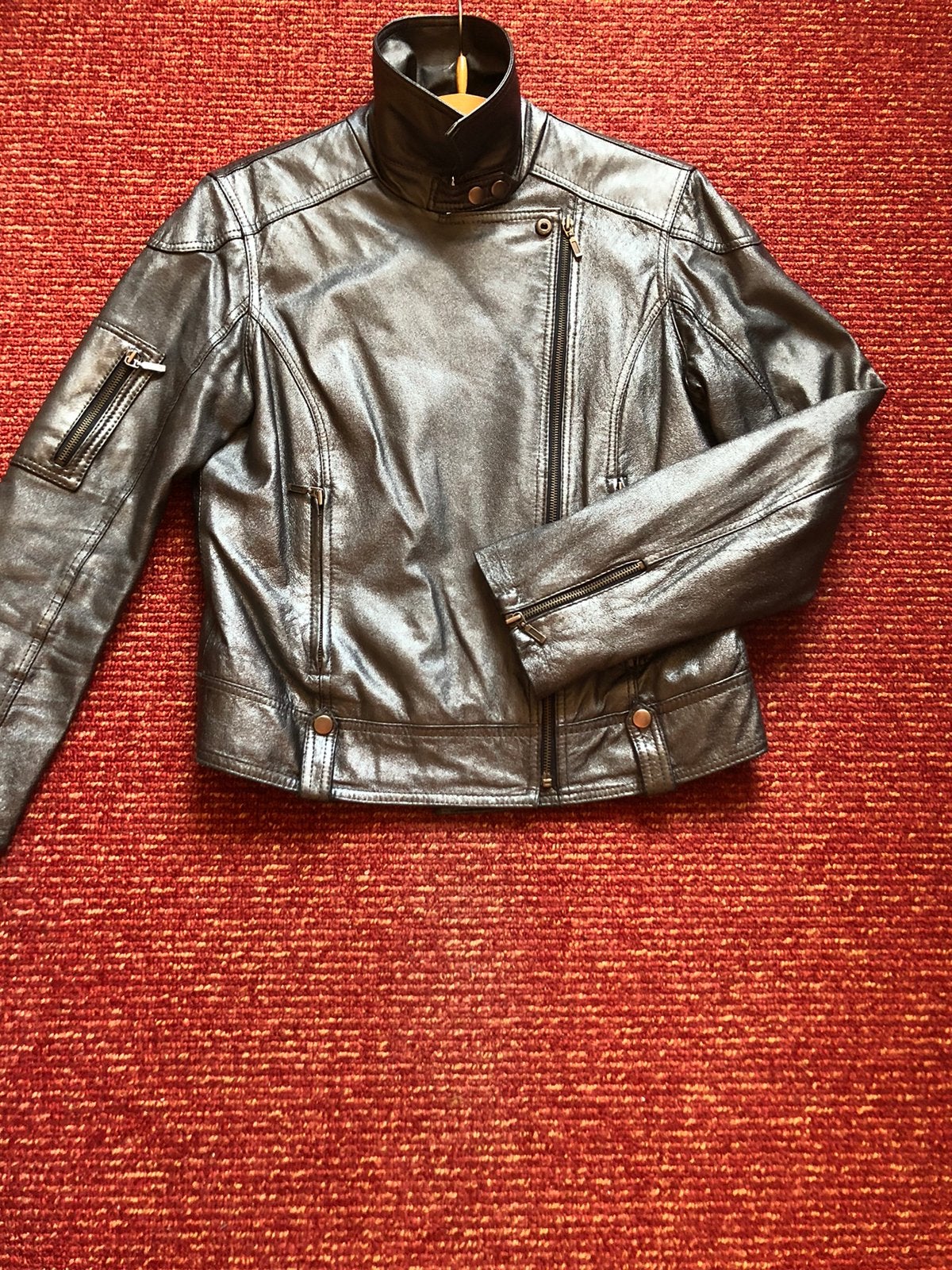 Zilver grijs leren jack, Maat 38/40 (M), Ophalen of Verzenden, Jasje, Gedragen