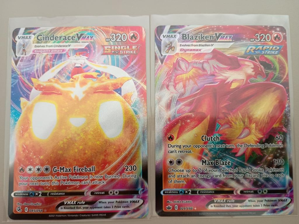 Pokemon Cinderace 45 en Blaziken 21, Ophalen of Verzenden, Nieuw, Losse kaart, Foil
