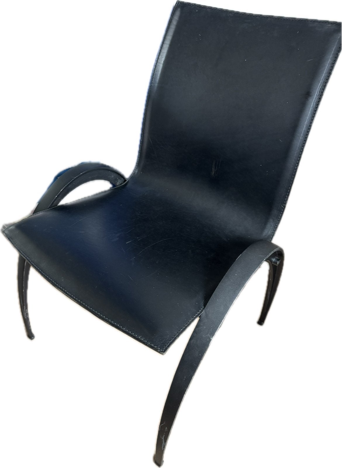 Stoere eetkamerstoelen met gietijzeren onderstel en tuigleer, Huis en Inrichting, Stoelen, Ophalen, Gebruikt, Zwart, Leer