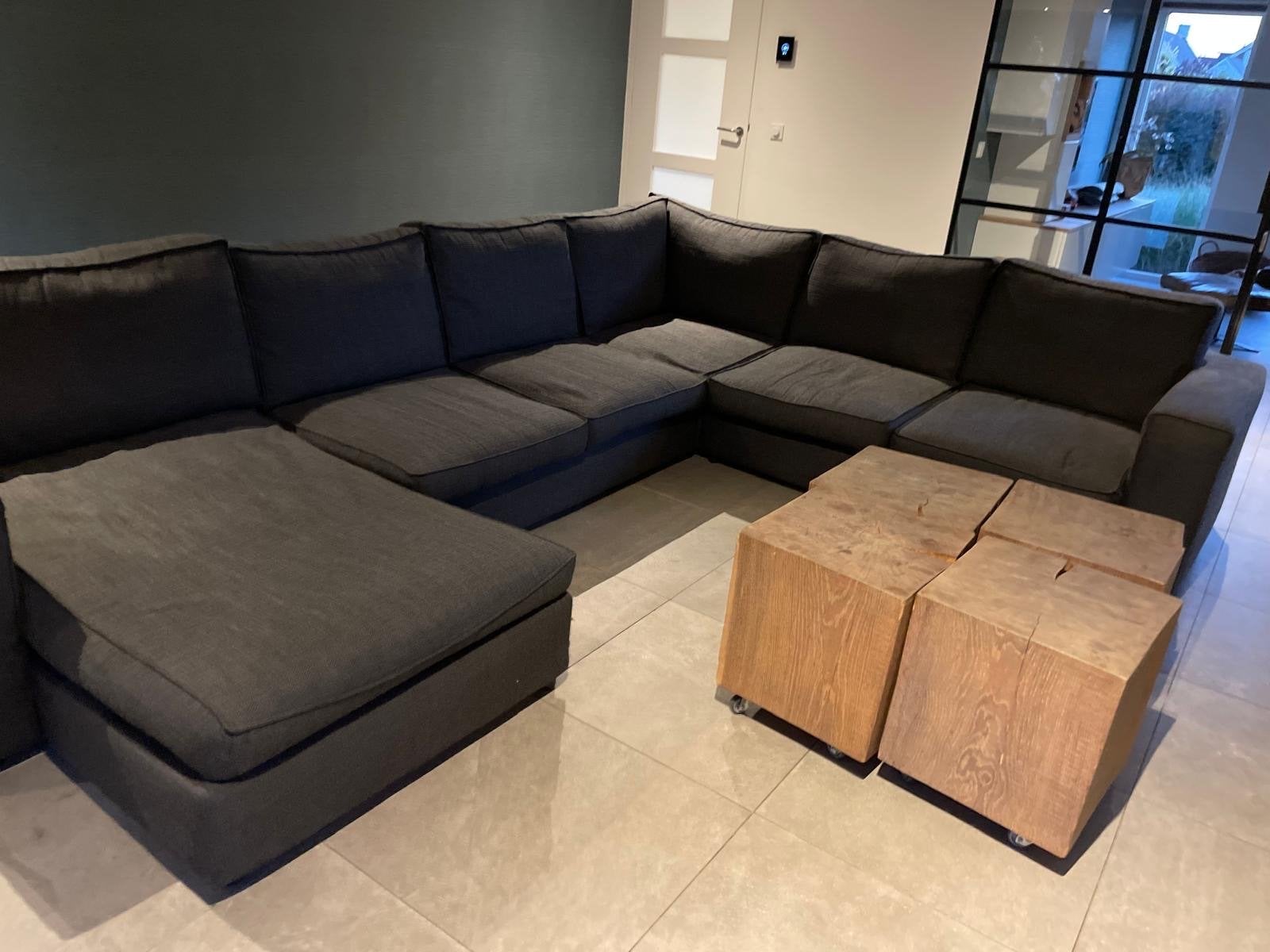 Grote donkergrijze hoekbank met chaise longue, Ophalen, Gebruikt, Hoekbank, 300 cm of meer