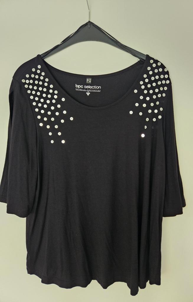 Chique zwarte tuniek met lovertjes, driekwart mouw, Bonprix, Zwart, Maat 46/48 (XL) of groter, Ophalen of Verzenden