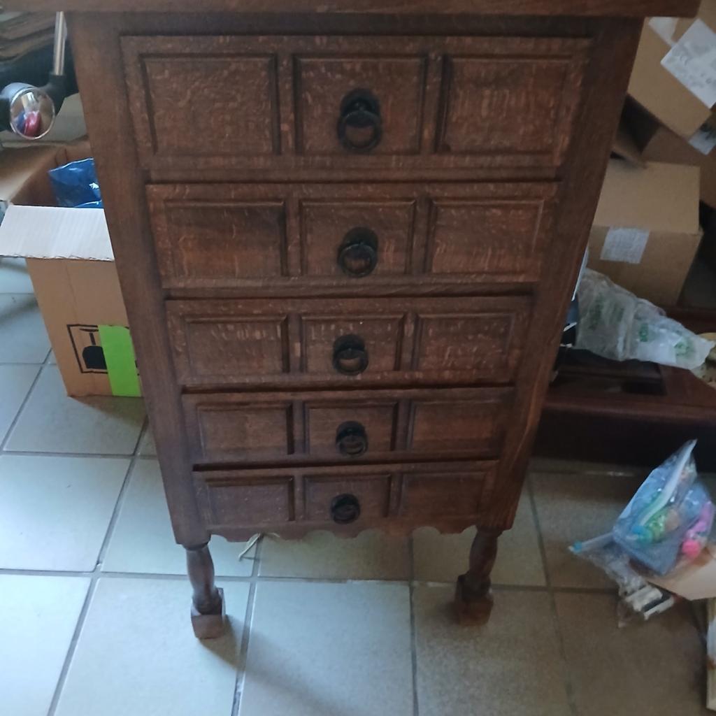 Vintage houten ladenkastje met 5 laden, Huis en Inrichting, Kasten | Ladekasten, Gebruikt, Minder dan 100 cm, Minder dan 50 cm