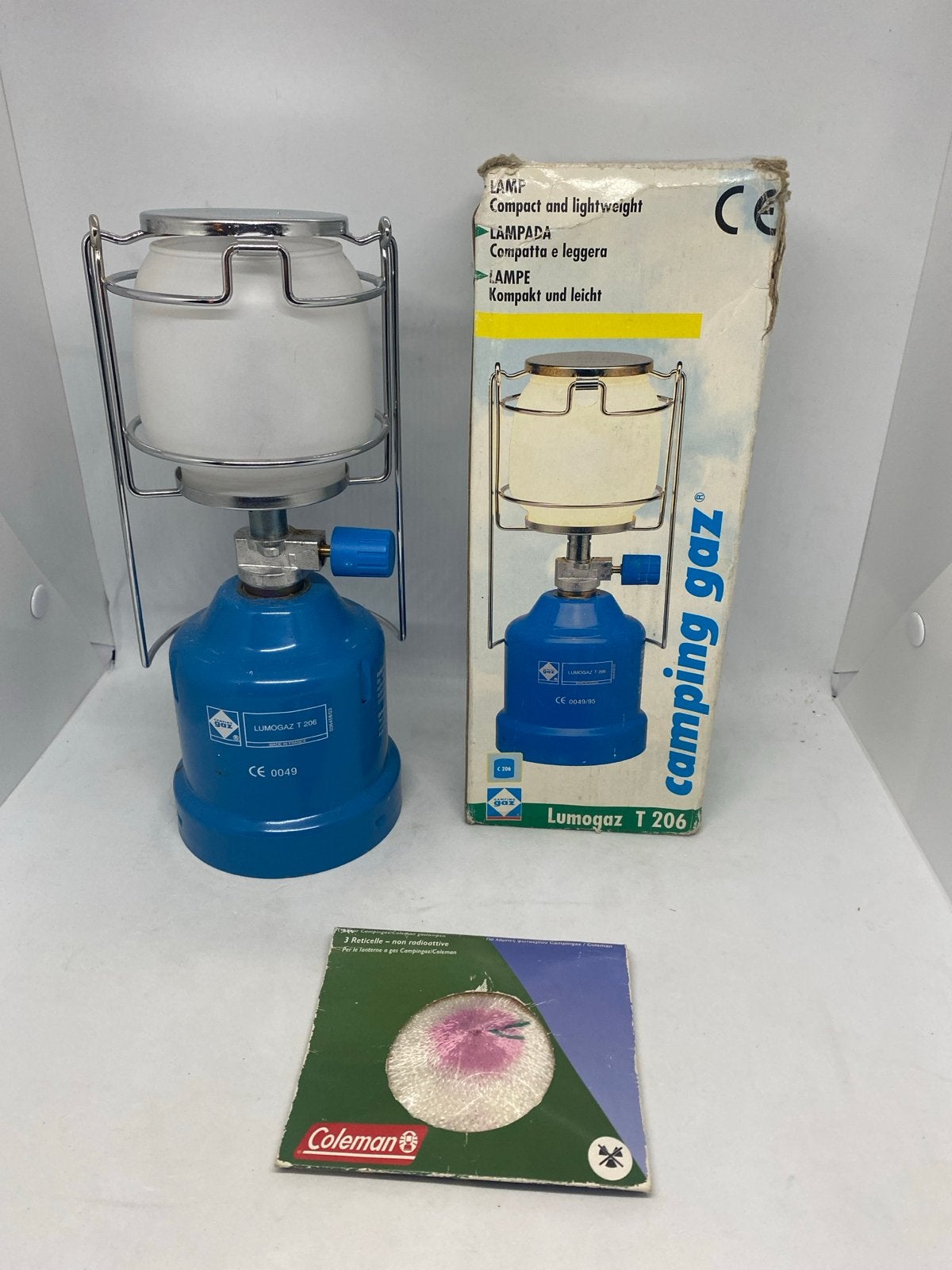 Vintage Campingaz Lumogaz T 206 gaslantaarn met doos, Infobnl@newellco.com, Gebruikt, Camping gaz, Address: Camping Gaz (Suisse) SA, Route du Tir-Fédéral 10, 1762 Givisiez, Switzerland
