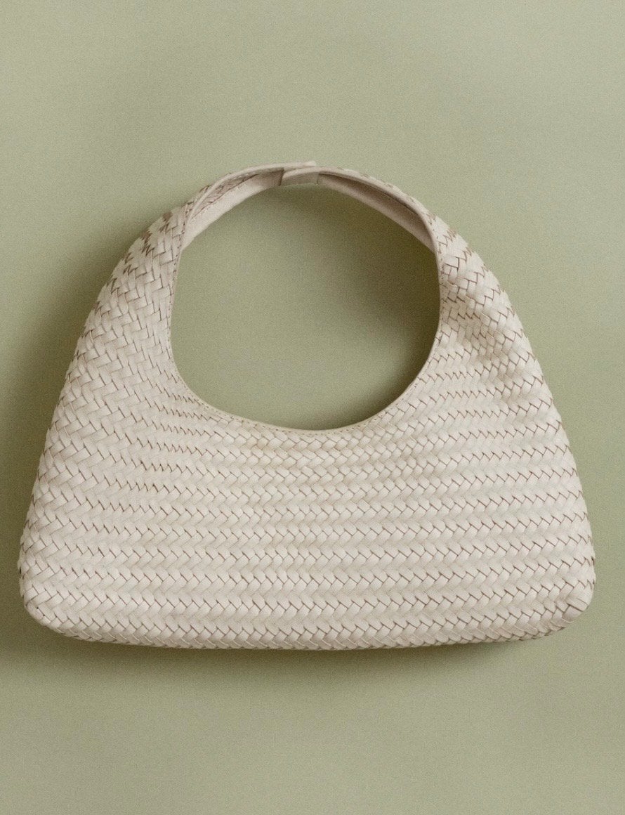 Mango gevlochten leren schoudertas - Beige, Verzenden, Zo goed als nieuw, Beige, Schoudertasje