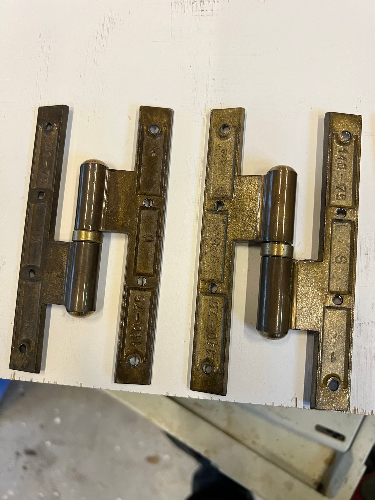 Messing paumelles 140x75 - 4x links, 4x rechts, Ophalen, Gebruikt, Koper of Messing, Scharnier
