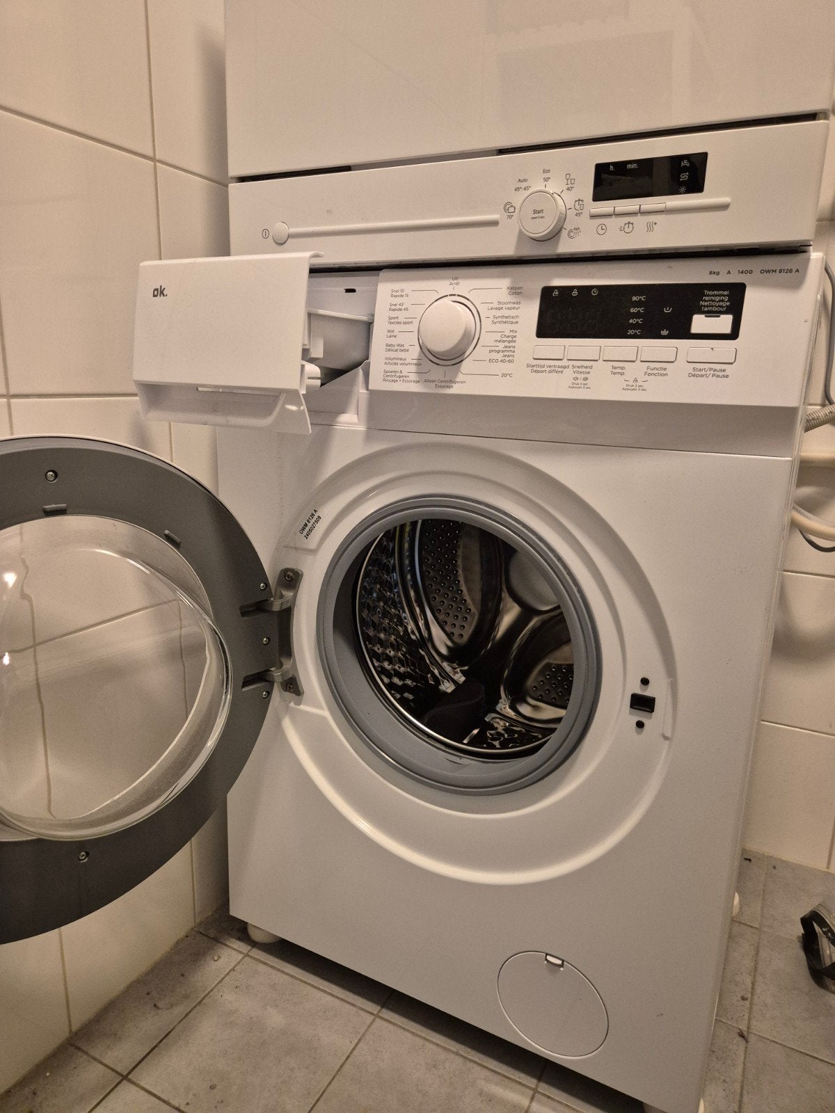 OK Wasmachine 8kg - 2 jaar oud, werkt perfect, Witgoed en Apparatuur, Wasmachines, Ophalen, 1200 tot 1600 toeren, Gebruikt, 8 tot 10 kg