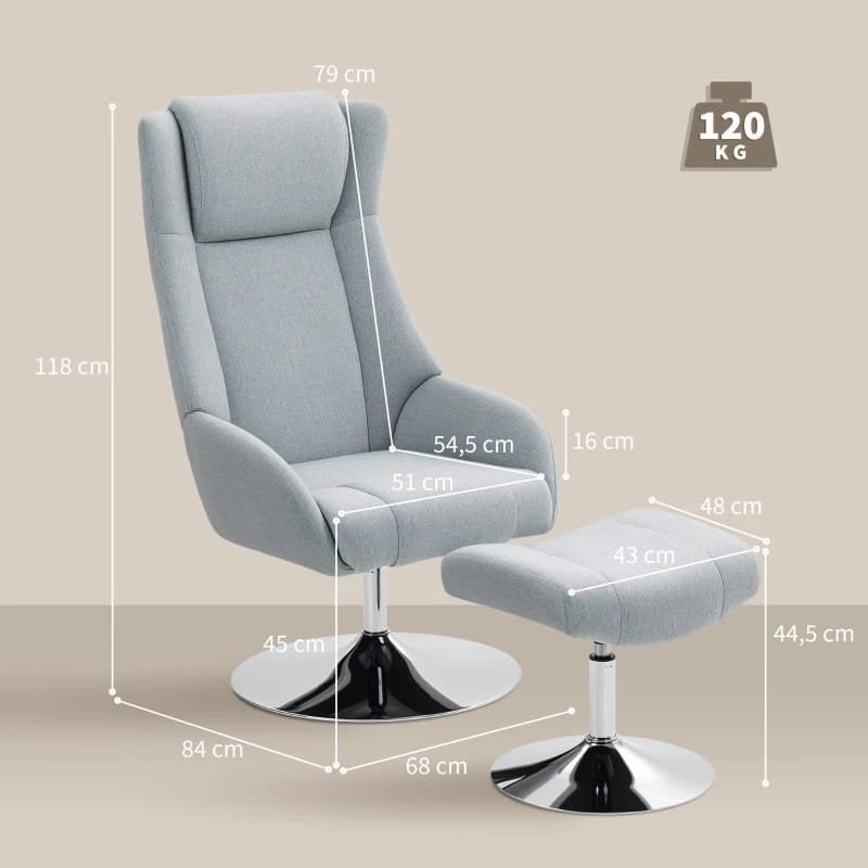 Relaxfauteuil designstoel tv stoel voetenbank - Grijs, 360, Modern, Comfortabel, Nieuw, 75 tot 100 cm, Ophalen of Verzenden