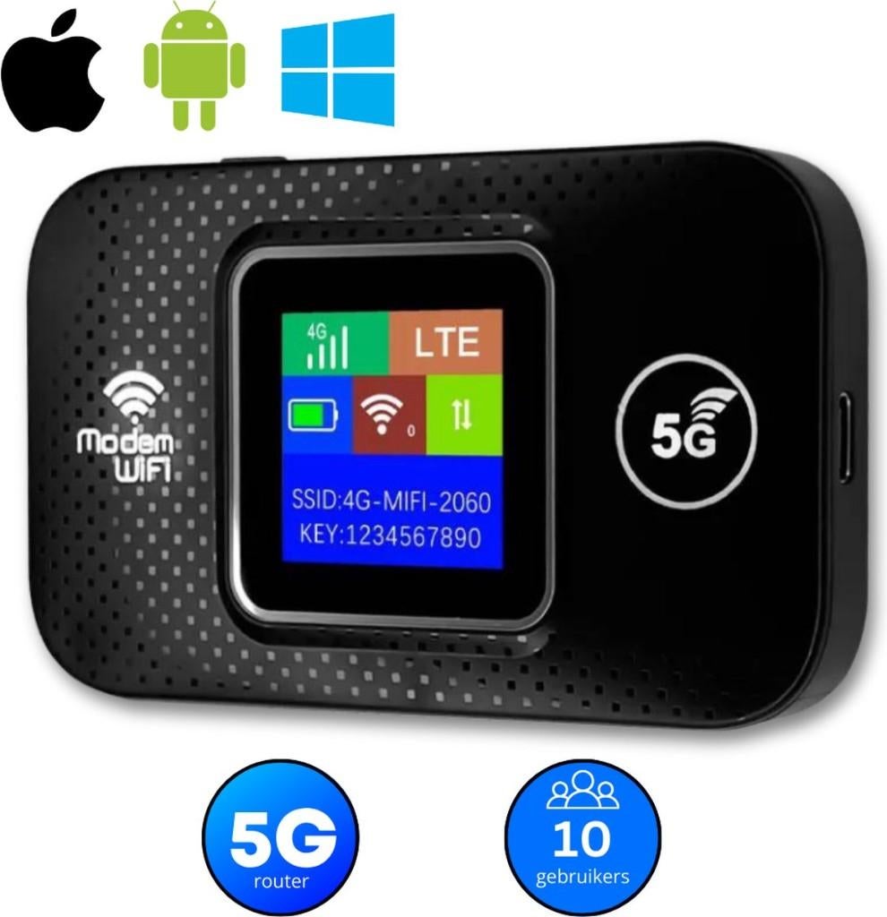 Mifi router Draadloos WiFi 4G/5G 10 apparaten 300Mbps Zwart, Computers en Software, Router met modem, Kingphone, Nieuw, Ophalen of Verzenden