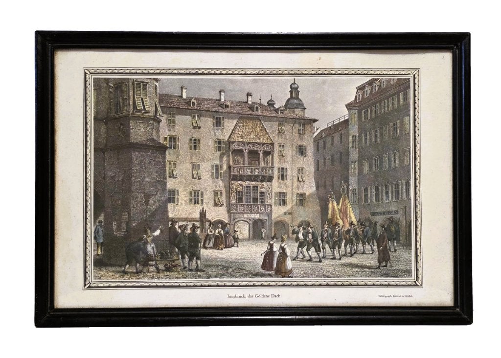 Antieke, handgekleurde gravure., 28 cm, Stadsgezicht, 42 cm, Ophalen of Verzenden