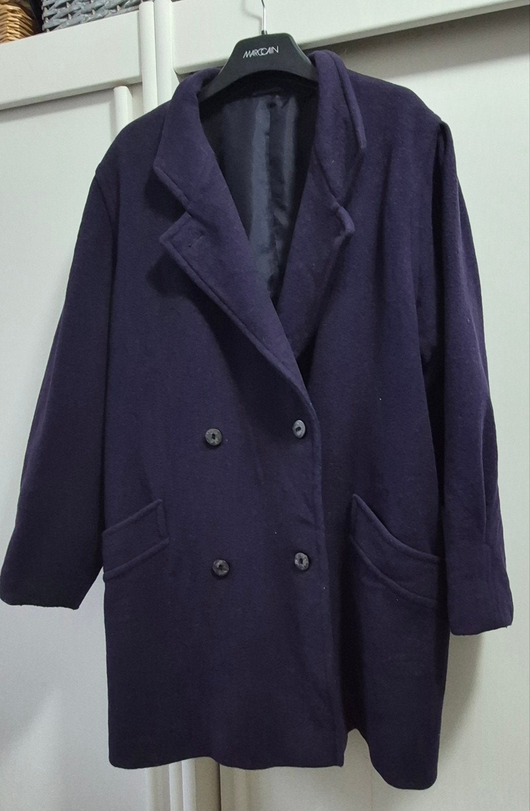 donker paars wollen mantel xl -xxl gevoerde winter jas wol, Ophalen of Verzenden, Zo goed als nieuw, Maat 46/48 (XL) of groter