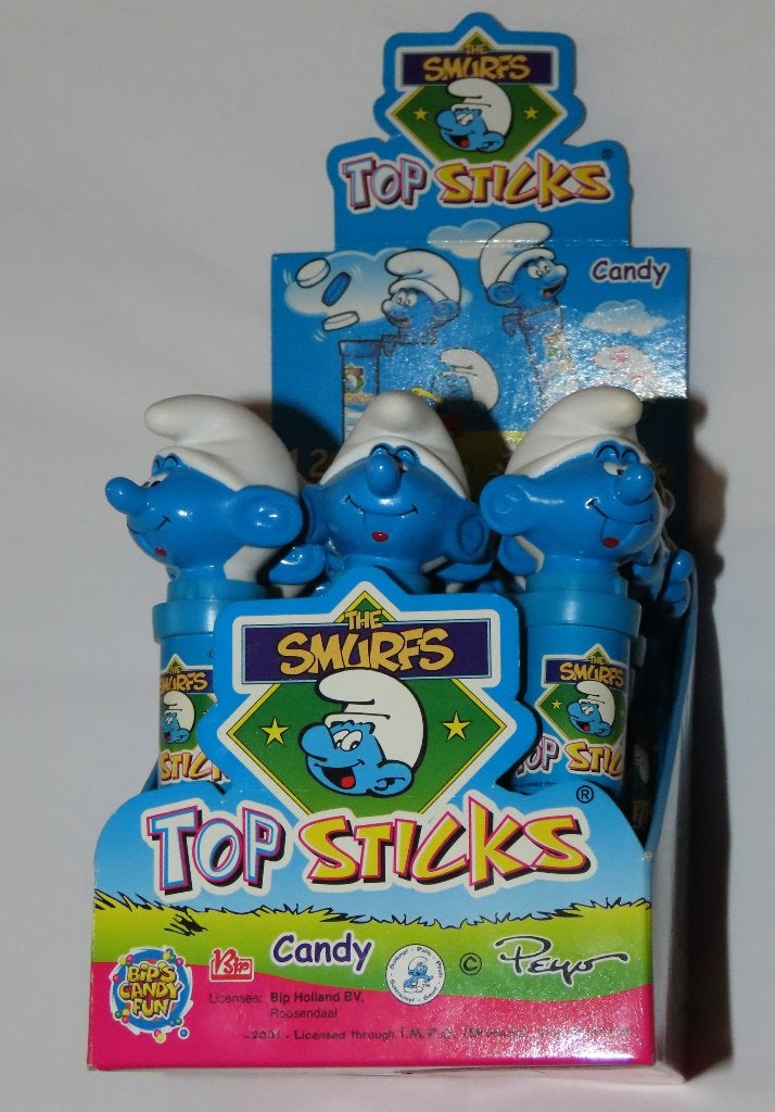 Winkel display met 12 Smurfen /smurf/ CANDY TOP STICKS  2001, Ophalen of Verzenden, Nieuw, Overige Smurfen, Overige typen