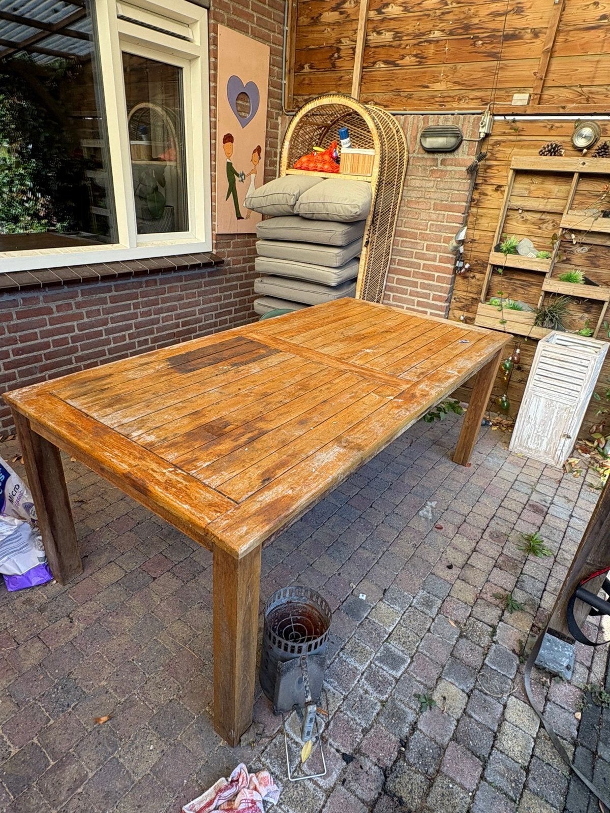 Gratis teak houten tuintafel, Ophalen, Gebruikt, Rechthoekig, Teakhout