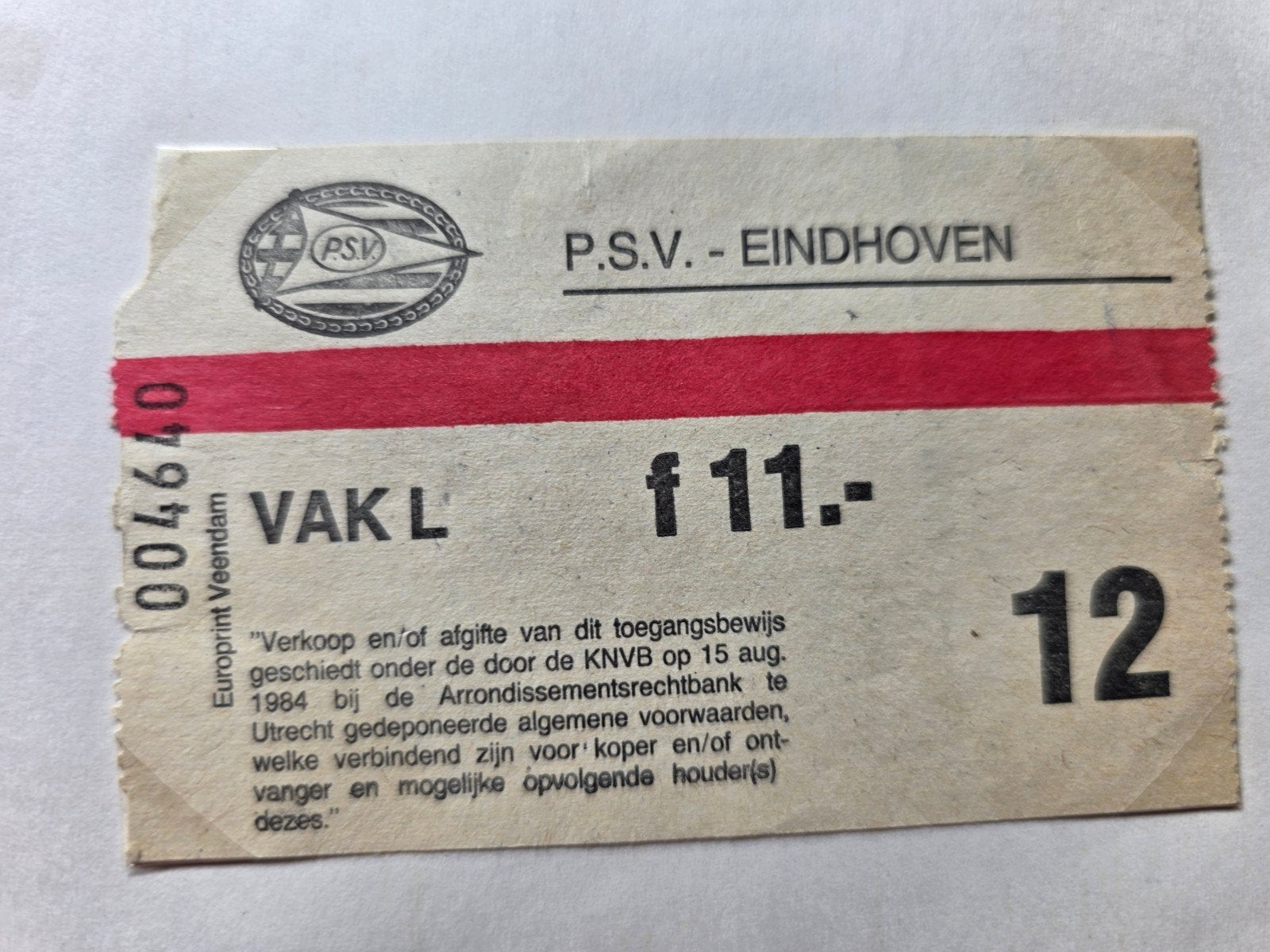 Voetbalticket  Psv-Willem2 3-1., Eén persoon